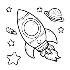 Space Rocket coloring page for kids Space Theme