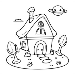 Cute Vector House coloring page for kids