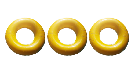 yellow swimming pool ring float in blue water. concept color summer. Transparent, isolated on white.