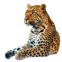 A leopard is resting while lying down on a Png background, a clouded leopard isolated on transparent background