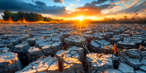 The Impact of Drought on Crops: A Close-Up View During a Food Crisis. Concept Drought Effects, Crop Health, Food Crisis, Agriculture Sustainability, Climate Change