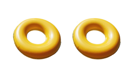 yellow swimming pool ring float in blue water. concept color summer. Transparent, isolated on white.