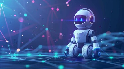 Naklejka premium Digital illustration of a modern ai robot amidst advanced technology and connectivity