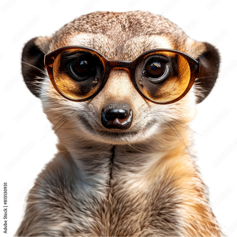 Poster a meerkat wearing glasses stands out against a png background, a meerkat isolated on transparent bac