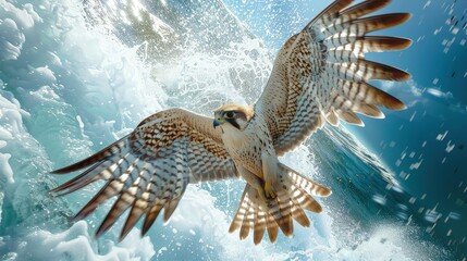 A falcon diving at incredible speeds, precision hunting from the skies.