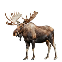A moose with antlers standing on a plain Png background, a Beaver Isolated on a whitePNG Background