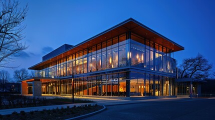  Art gallery exterior lit at night, modern design &acirc;&euro;&ldquo; Night gallery.