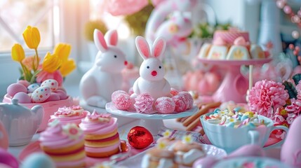  Bunny-themed Easter brunch, cute desserts, spring joy.