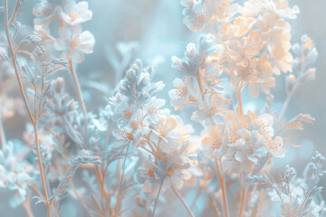 Soft Pastel Wildflowers on Beige & Blue Background
