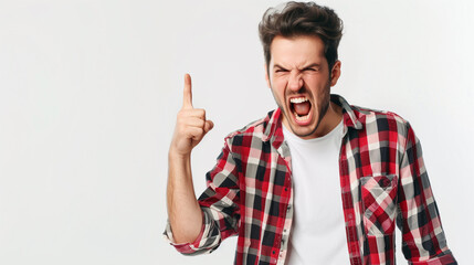 an angry man yelling and pointing up