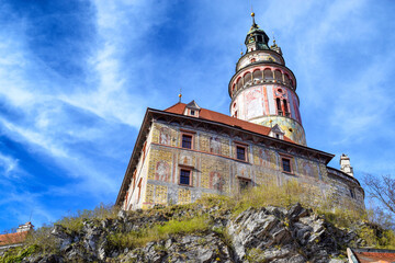 Cesky Krumlov historic center, view of medieval castle. Bohemia, Czech Republic 