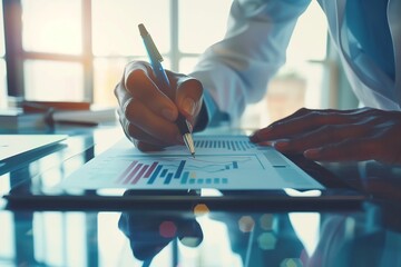 Businessman analyzing financial data and making notes