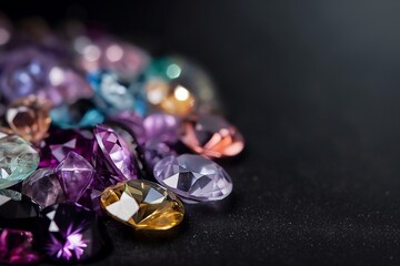 Colorful gemstones on black background