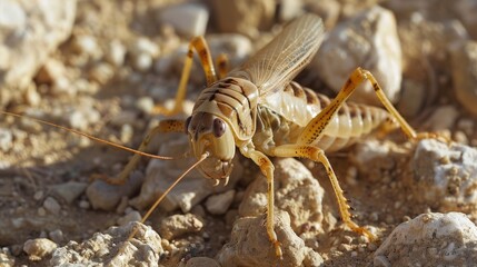  Jerusalem cricket in desert soil, unusual appearance, night active.