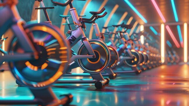  Indoor cycling event, stationary bikes, fitness challenge.