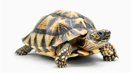 Obraz premium Hermann s Tortoise Standing Alone on a White Background