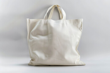 A white tote bag on a plain surface.