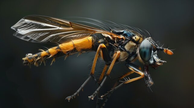  Robber fly with prey, aerial predator, dynamic capture.