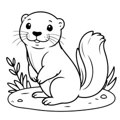 Simple vector illustration of Otter drawing for kids colouring page