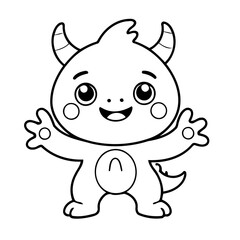 Vector illustration of a cute Monster drawing for kids colouring page