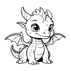 Vector illustration of a cute Dragon doodle drawing for kids page