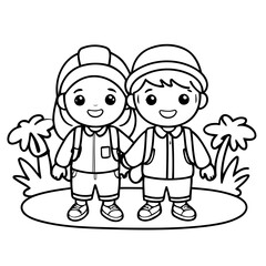 Vector illustration of a cute Couple drawing for children page