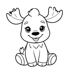 Cute vector illustration Moose doodle for kids colouring page