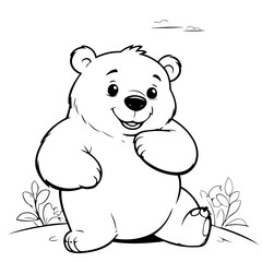 Simple vector illustration of Bear colouring page for kids