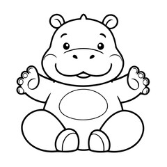 Simple vector illustration of Hippo for kids colouring worksheet