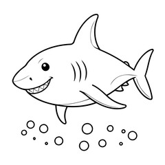 Cute vector illustration Shark doodle black and white for kids page