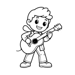 Cute vector illustration Guitarist doodle for toddlers colouring page