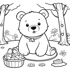 Vector illustration of a cute Bear drawing for toddlers coloring activity