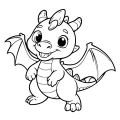 Vector illustration of a cute Dragon doodle colouring activity for kids