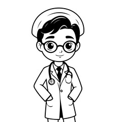 Fototapeta premium Cute vector illustration Doctor doodle for toddlers worksheet