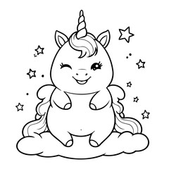 Vector illustration of a cute Unicorn doodle for toddlers worksheet