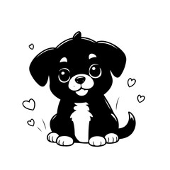 Simple vector illustration of Puppy colouring page for kids