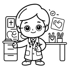Cute vector illustration Doctor drawing for kids colouring activity