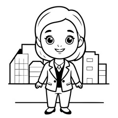 Vector illustration of a cute BusinessWoman drawing for toddlers coloring activity