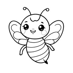 Vector illustration of a cute Bee drawing for kids colouring activity