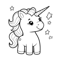 Cute vector illustration Unicorn doodle for toddlers colouring page