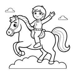 Simple vector illustration of Horseman drawing for kids colouring page