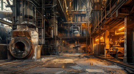 Fototapeta premium Staged lighting for a photo shoot in a foundry.