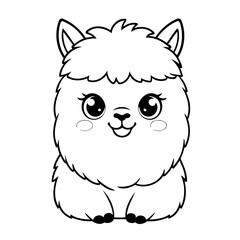Simple vector illustration of Alpaca drawing for kids colouring activity