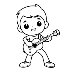 Vector illustration of a cute Guitarist drawing for toddlers colouring page