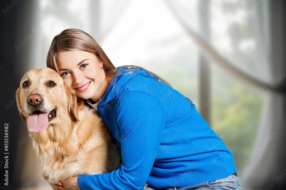 Canvas Prints Happy friend dog and young woman