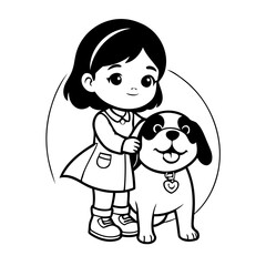 Simple vector illustration of Girl hand drawn for kids page