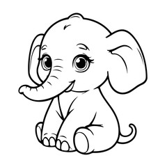 Simple vector illustration of Elephant colouring page for kids