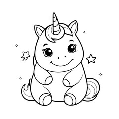 Vector illustration of a cute Unicorn drawing for toddlers coloring activity