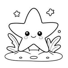 Vector illustration of a cute StarFish doodle for toddlers colouring page