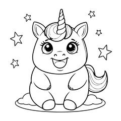 Simple vector illustration of Unicorn hand drawn for kids coloring page